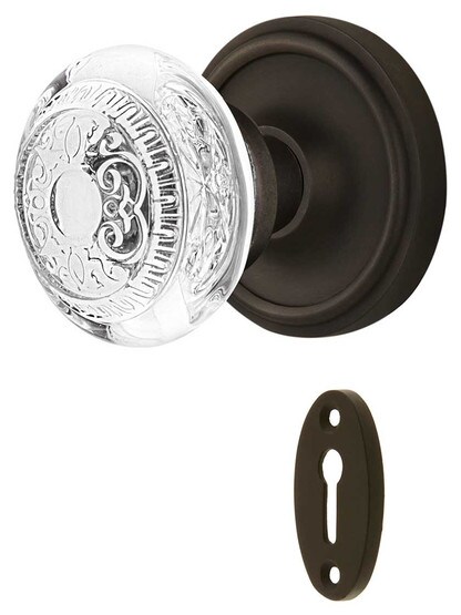 Classic Rosette Mortise-Lock Set with Egg and Dart Crystal-Glass Knobs in Oil-Rubbed Bronze.